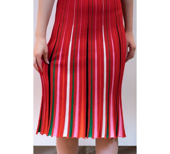 Red Dress with Colorful Pleats